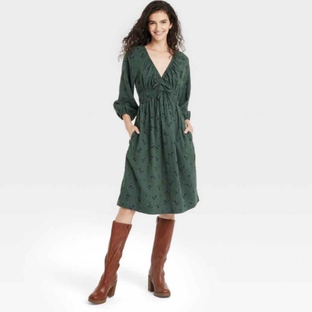 NWT Universal Thread Tie Front Olive Green Dress